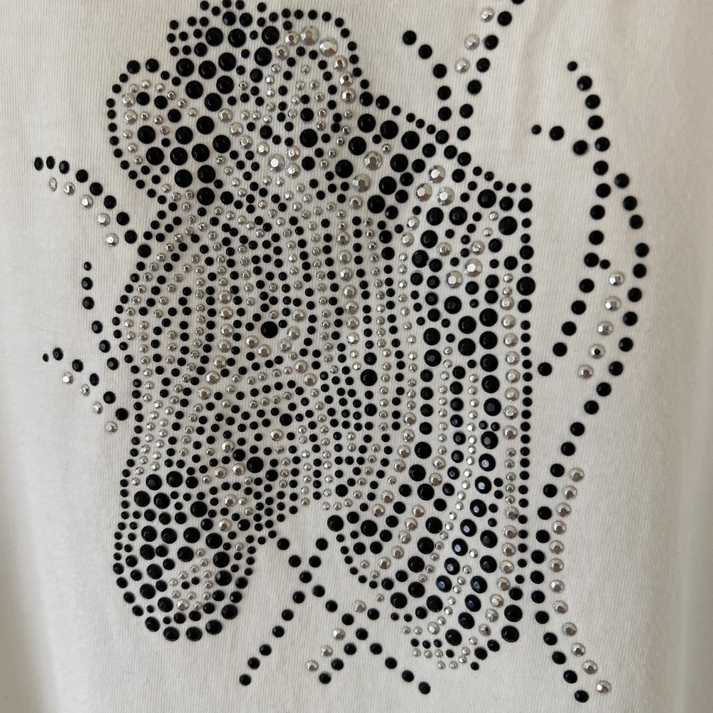 NWT Earth Lover Women's White Zebra T-Shirt Size Large Tee Beaded Short Sleeve - Picture 5 of 15